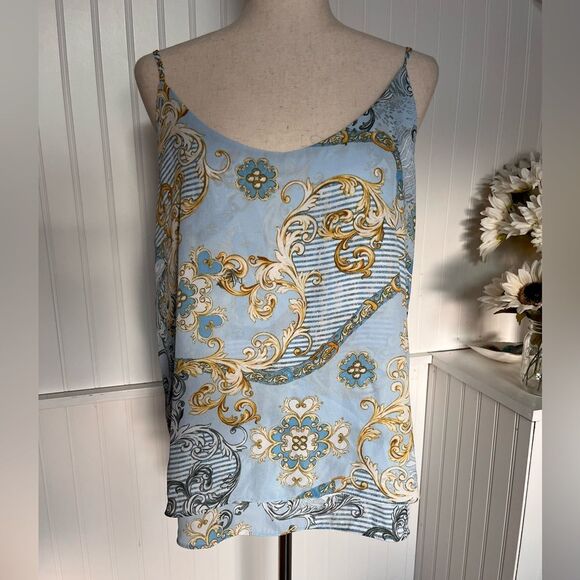 Zac & Rachel Blue Barocco Spaghetti Strap Layered Top - Picture 1 of 8